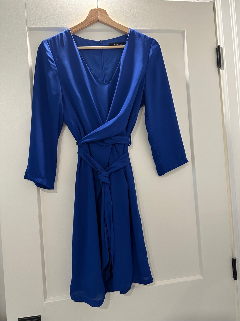 Women's Royal Blue Wrap Midi Dress with Tie Waist